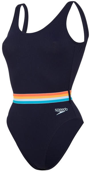 Speedo Belted Deep U-Back 1 Piece Swimsuit true navy/orange fizz/mango