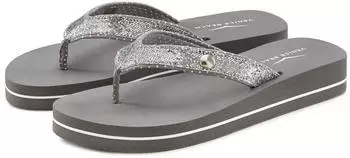Venice Beach Badezehentrenner Sandale Pantolette ultraleicht Glitzerband VEGAN grau