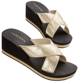 Lascana Badepantolette schwarz goldfarben