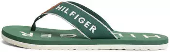 Tommy Hilfiger Essential Beach Sandal (FM0FM01369) grün – Tommy Hilfiger Essential Beach Sandal – leichte Flip Flops mit Schnürung