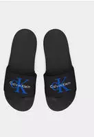 Pantolette CALVIN KLEIN "ESS SLIDE CV", Herren, Gr. 46, schwarz, dunkelblau,