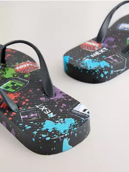 Next Fashion Flip Flops 'Minecraft' schwarz/weiß