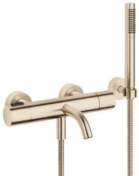 Dornbracht META Wannen-Thermostat Wandmontage mit Schlauchbrausegarnitur, Light Gold geb&uuml;rstet (34234979-27)