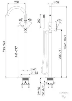 Steinberg Serie 341 Freistehende Wannenarmatur mit Schwallauslauf, Matt Schwarz (341 1800)