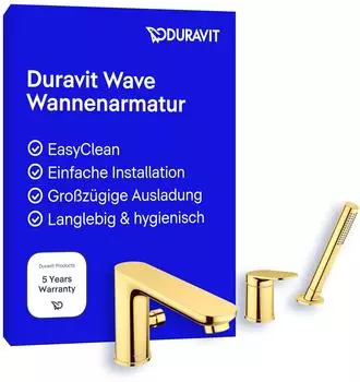 Duravit Wave 3-Loch Wannenarmatur Einhebel-Wannenmischer Gold Poliert (WA5260000034)