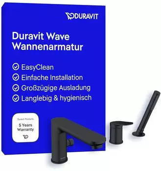Duravit Wave 3-Loch Wannenarmatur Einhebelmischer, schwarz matt (WA5260000046)