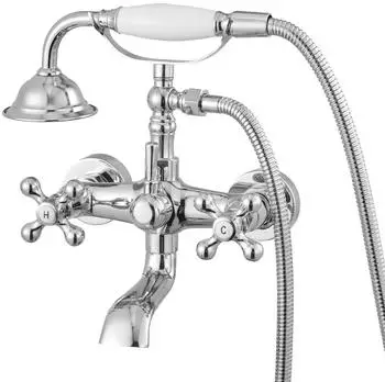 VEVOR Badewannenarmatur Klauenfu&szlig; Wandmontage, Handbrause, 360&deg;-Drehauslauf, poliertes Chrom