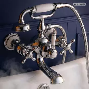 PaulGurkes Badewannenarmatur Nostalgie Retro Landhausstil mit Brause, Keramik (PG27MW)