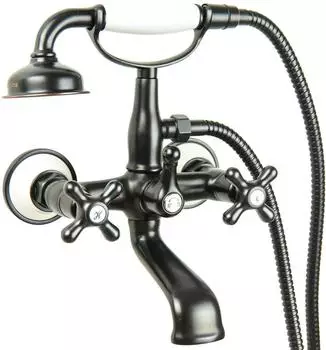 PaulGurkes Wannenarmatur Retro Zweigriffmischer Kreuzgriff, schwarz (PGQP27W-0316)