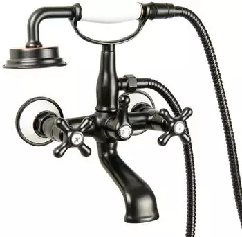 PaulGurkes Retro Wannenarmatur Zweigriffmischer Kreuzgriff schwarz (PGQP27W-017)