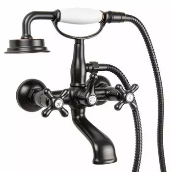 PaulGurkes Wannenarmatur Retro Aufputz schwarz mit Handbrause (PGQP27-017)