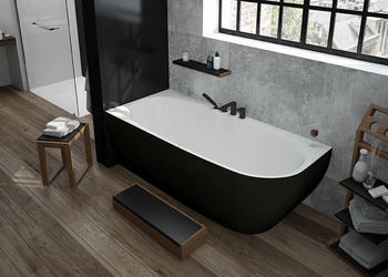 Hoesch iSensi Monolith eck asymmetrisch 190x90cm links mit Schürze Weiß-Schwarz (3892.111)