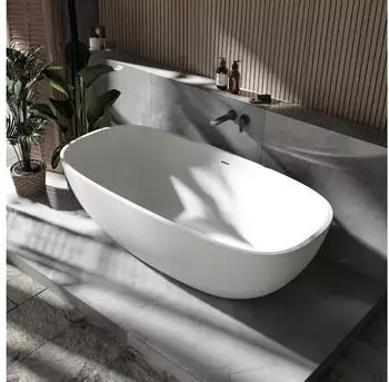 Bernstein Ocean Stone Freistehende Badewanne Mineralguss Wei&szlig; Matt 180x87cm