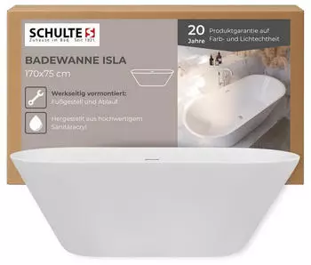 Schulte Isla Freistehende Badewanne Sanitäracryl Weiß 170x75cm (Isla)