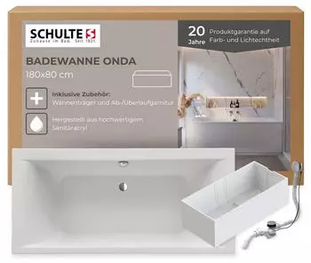 Schulte Onda Körperform-Badewanne Sanitäracryl Weiß 180x80cm (D281451880-EC)
