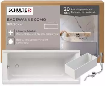 Schulte Como Körperform-Badewanne Sanitäracryl weiß 160x70cm (D281351670-EC)