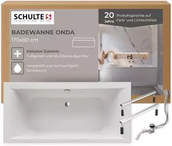 Schulte Onda Rechteck-Badewanne Sanitäracryl Weiß 170x80cm (Onda)