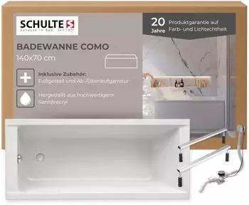 Schulte Como Rechteck-Badewanne 140x70cm, Sanitäracryl weiß, mit Fußgestell und Ablauf (D281361470-EC)