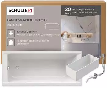 Schulte Como Körperform-Badewanne Sanitäracryl Weiß 160x75cm (D281351675-EC)