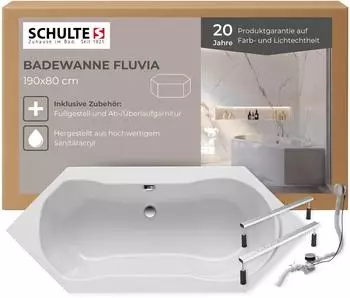 Schulte Fluvia Sechseck-Badewanne Acryl Weiß 190x80cm (D281961980-EC)