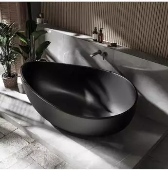 Bernstein Wave Stone Freistehende Badewanne Mineralguss Schwarz Matt 180x110cm (WAVE STONE)