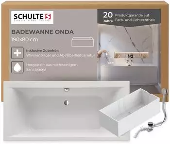 Schulte Onda Körperform-Badewanne Sanitäracryl Weiß 190x80cm (D281451980-EC)