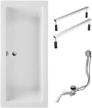 Schulte Balos Rechteckbadewanne 180x80cm Acryl Wei&szlig; mit Fu&szlig;gestell und Ablauf (D282651880-EC-4)