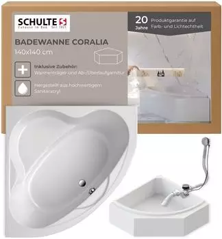 Schulte Coralia Eckbadewanne Sanitäracryl Weiß 140x140cm (D281651414-EC)