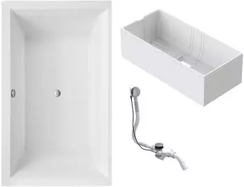 Schulte Mare Rechteck-Badewanne 190x120cm, Acryl, weiß, mit Wannenträger und Ablauf (D282551912-EC-4)