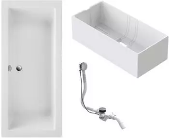 Schulte Balos Rechteckbadewanne Acryl weiß 190x90cm mit Wannenträger und Ablauf (D282661990-EC-4)