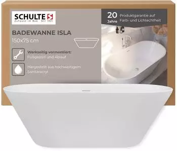 Schulte Isla freistehende Badewanne, Sanitäracryl, weiß glänzend, 150x75cm