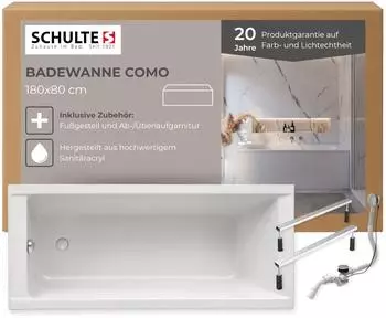 Schulte Como Badewanne Rechteck, Sanitäracryl weiß, 180x80cm