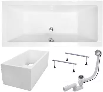 Badland QUADRO rechteckige Badewanne 180x80 mit Wannentr&auml;ger und Ablaufgarnitur