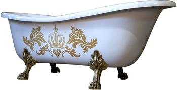 Casa Padrino Pompöös by Casa Padrino Luxus Badewanne Deluxe freistehend von Harald Glööckler WeißGoldWeiß 1470mm mit goldfarbenen Löwenfüssen