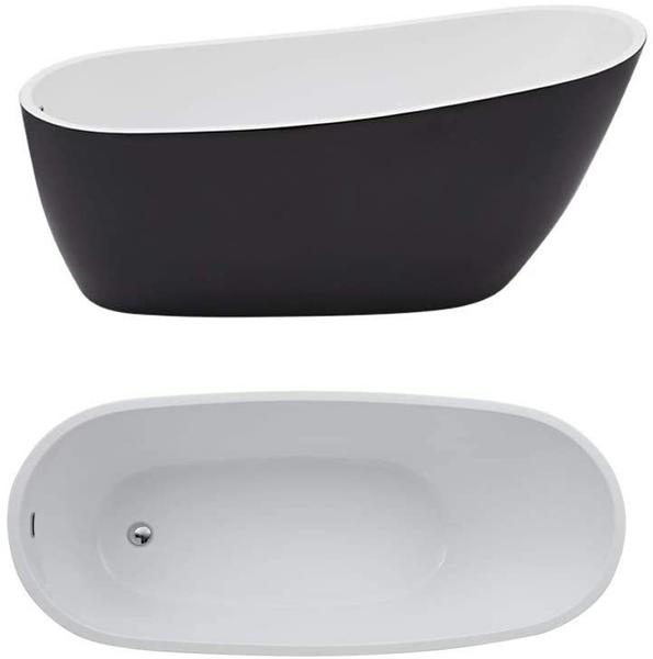 Hudson Reed Moderne Freistehende Acryl Badewanne Schwarz Weiß, Oval 180cm Länge