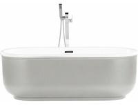 Beliani Badewanne Silber-Weiß 170 x 80 cm aus Sanitäracryl Freistehend mit geschwungenem Rand Ovale Form Badezimmer Zubehör Elegant Glamour-Sti