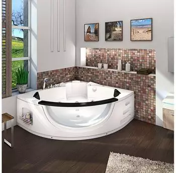 SeniorBad GmbH Whirlpool Pool Badewanne Eckwanne Wanne W06-SC 152x152cm mit Farblicht, aktive Schlauch-Reinigung