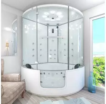 SeniorBad GmbH Whirlpool Duschkabine Wanne Sauna Dusche K60-WS-EH-EC 140x140cm 2K Scheiben Versiegelung