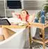 Relaxdays Badewannenablage & Tablett 2in1, ausziehbar 74,5-114cm, Bambus (10025728)