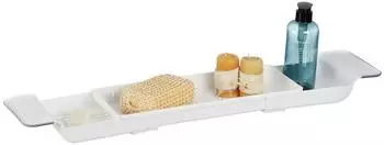 Relaxdays Badewannenablage ausziehbar 55,5-78cm, Kunststoff, rutschsicher, weiß (10048027)