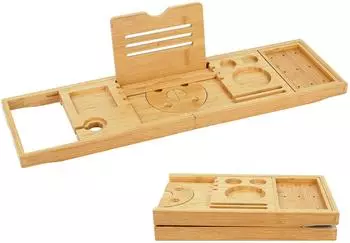 Relaxdays Badewannenablage Bambus, ausziehbar 70-105cm, klappbar
