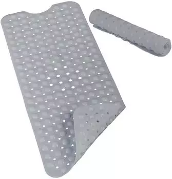 Relaxdays Badewannenmatte, rutschfest, PVC, grau, 97x39cm