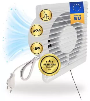 TronicXL Badl&uuml;fter 230V 125mm IPX4 mit Schalter und Stecker