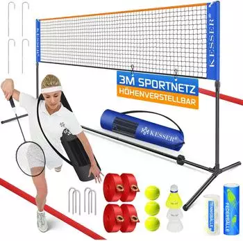 Kesser Badminton- & Tennisnetz 3-fach höhenverstellbar mit Gestell & Transporttasche
