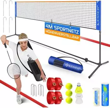 Kesser Badminton- & Tennisnetz Set, h&ouml;henverstellbar (300/400/500cm)
