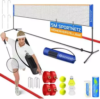 Kesser Badminton- & Tennisnetz Set, h&ouml;henverstellbar (107/120/155cm), Indoor & Outdoor