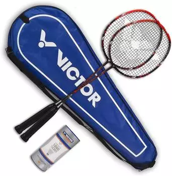 Victor Ultramate 6 Badminton-Set, 2 Schläger + 3 Bälle + Tasche, rot (099/0/1)