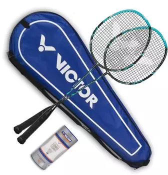 Victor Ultramate 6 Badminton-Set, 2 Schl&auml;ger + 3 B&auml;lle + Tasche, blau (SB-122)