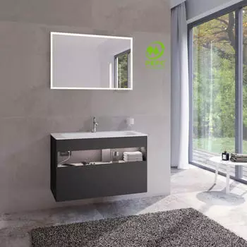 KEUCO Stageline Unterschrank f&uuml;r Waschtisch 1 Auszug mit Beleuchtung 100 x 62,5 x 49 cm Vulkanit satiniert (328729701)