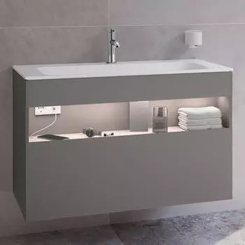 KEUCO Stageline Unterschrank für Waschtisch 1 Auszug mit Beleuchtung 100 x 62,5 x 49 cm Inox satiniert (328722901)